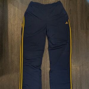 Adidas Navy Track Pants with Yellow Stripes